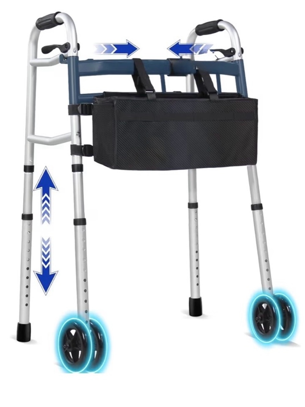 Adjustable senior Walker with Storage Bag - Black